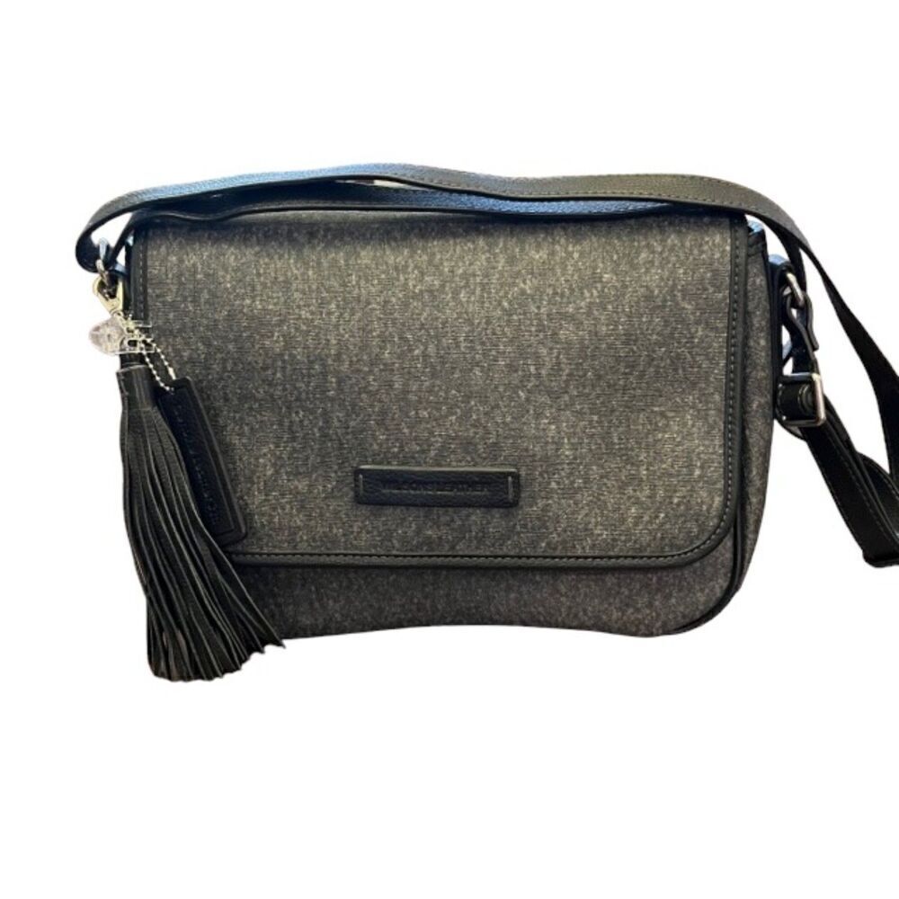 Wilsons Leather Gray Vinyl Satchel with Black Leather Trim